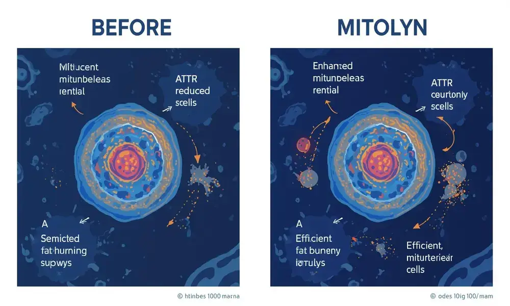 Before and after Mitolyn comparison showing enhanced mitochondria and efficient fat-burning cells. Ideal for Mitolyn review USA 2025, highlighting weight loss benefits.